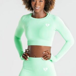 Women's Best Power Seamless Long Sleeve Crop Top in Green Ash